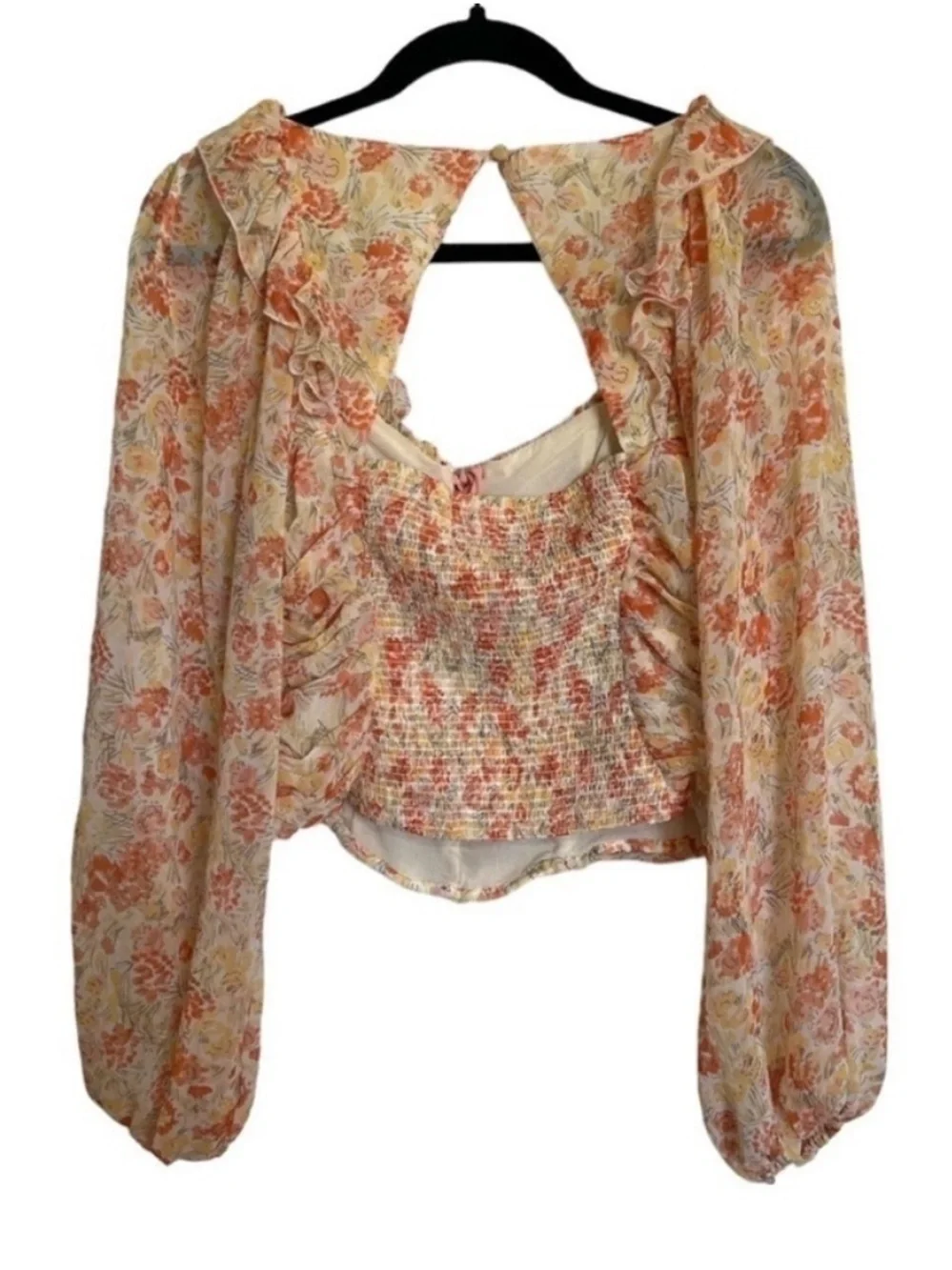 Free People Mabel Printed Blouse Spring Combo Floral Smocked Boho Top